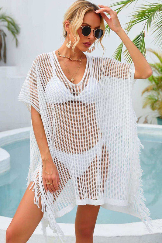 Fringe Trim Openwork Cover Up - Trendsi - Flyclothing LLC