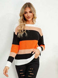 Striped Round Neck Dropped Shoulder Sweater - Trendsi - Flyclothing LLC
