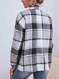 Plaid Collared Neck Button Down Jacket - Trendsi - Flyclothing LLC