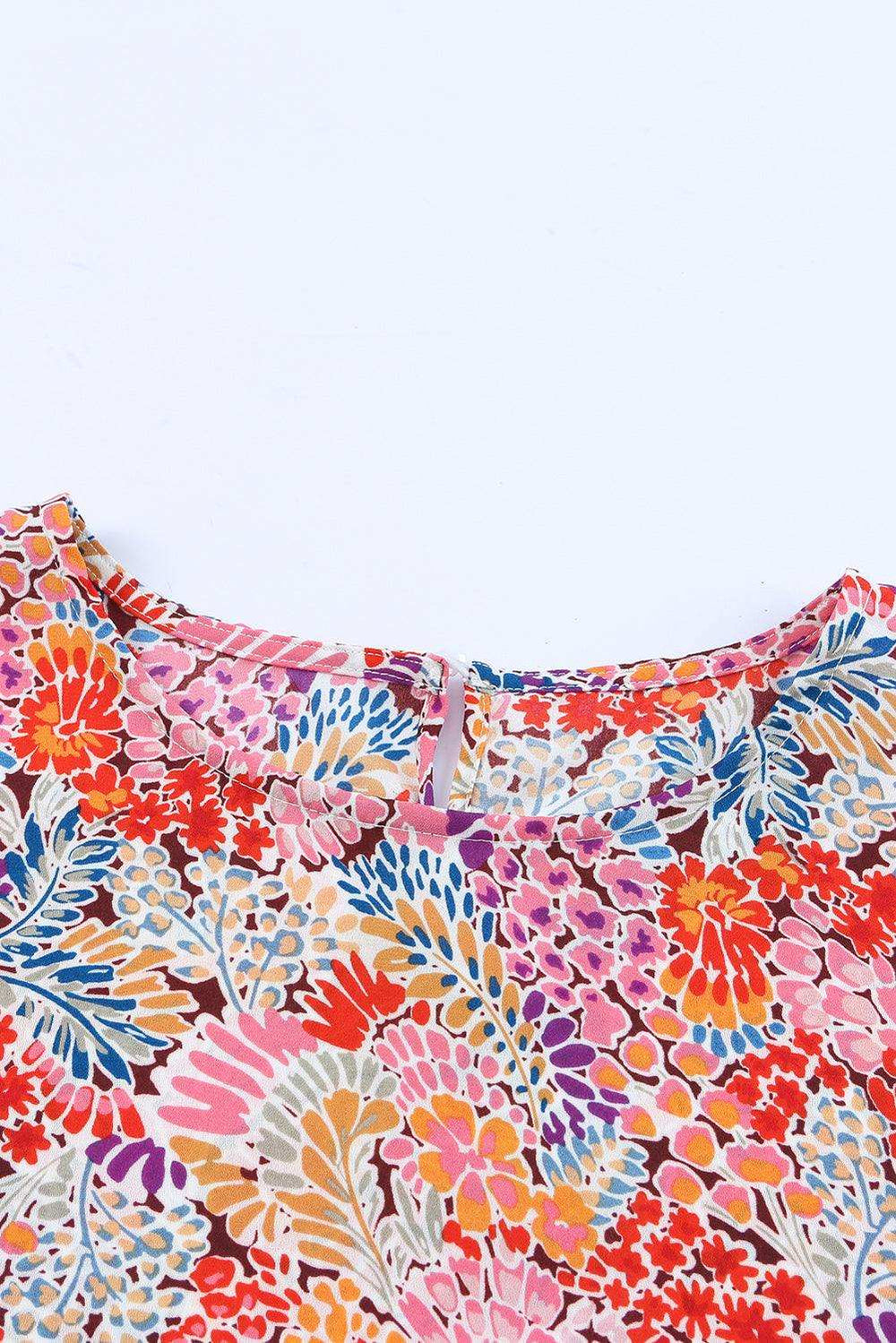 Floral Print Long Puff Sleeve Blouse - Trendsi - Flyclothing LLC