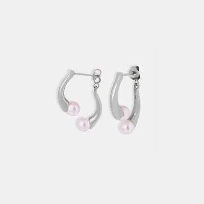 Synthetic Pearl Asymmetrical Titanium Steel Earrings - Trendsi - Flyclothing LLC