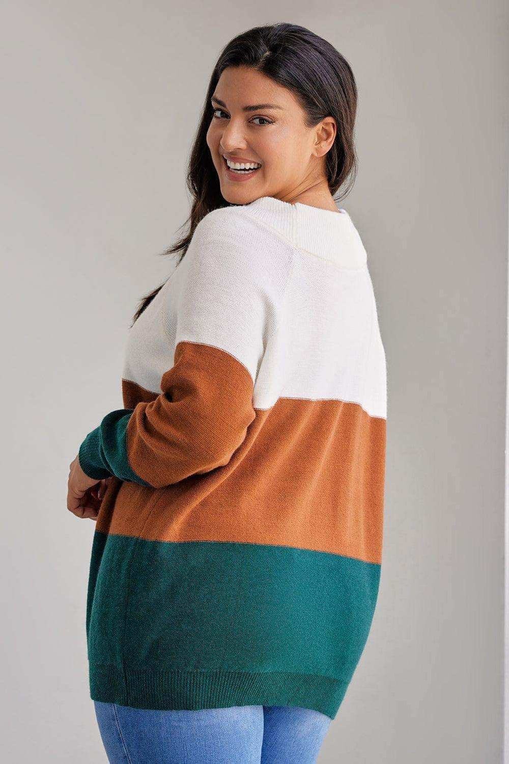 Plus Size Color Block Long Sleeve Sweater - Trendsi - Flyclothing LLC