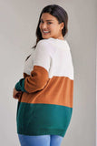 Plus Size Color Block Long Sleeve Sweater - Trendsi - Flyclothing LLC