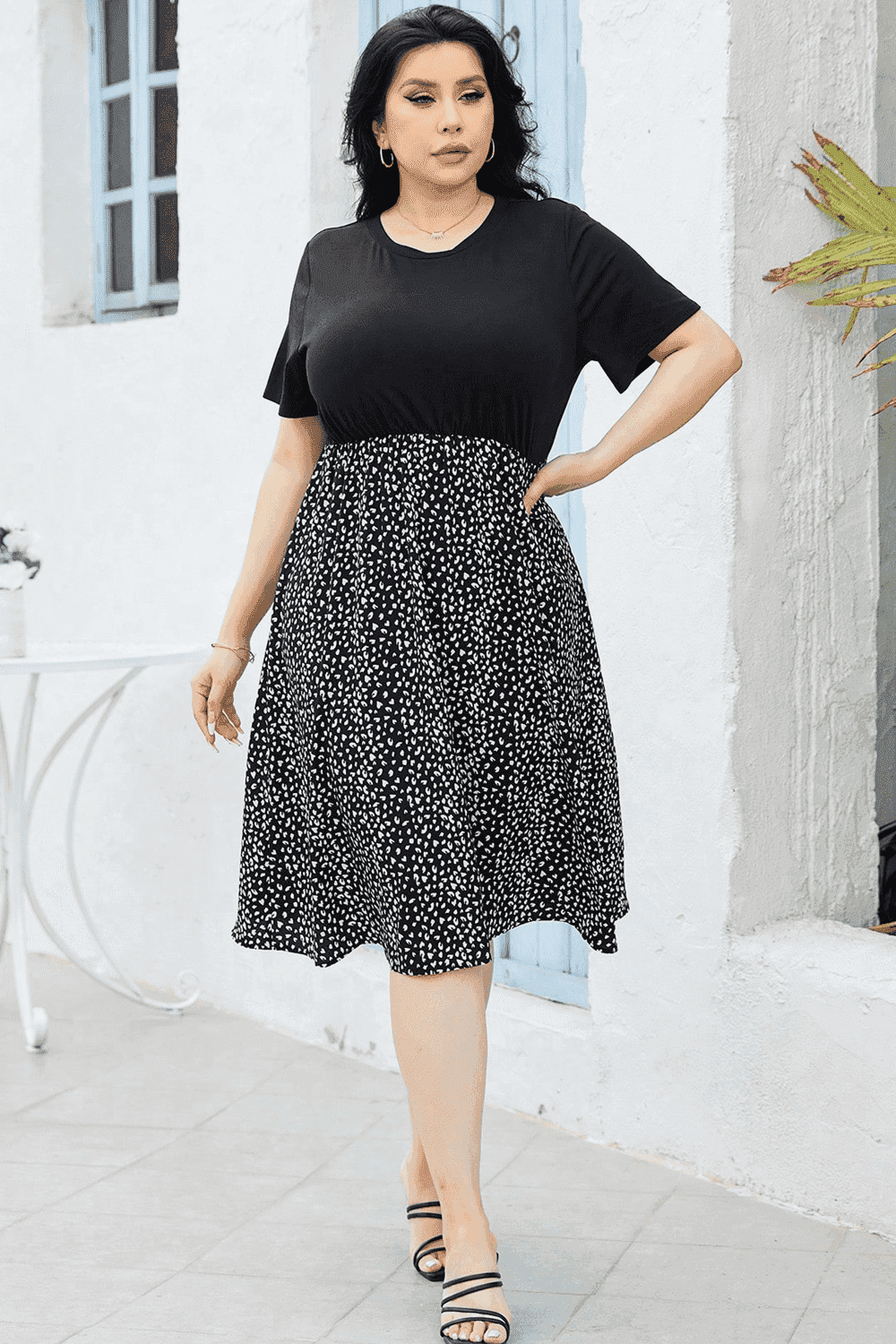Round Neck Short Sleeve Printed Dress - Trendsi - Flyclothing LLC