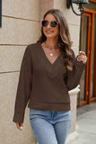 Openwork Surplice Long Sleeve Sweater - Trendsi - Flyclothing LLC