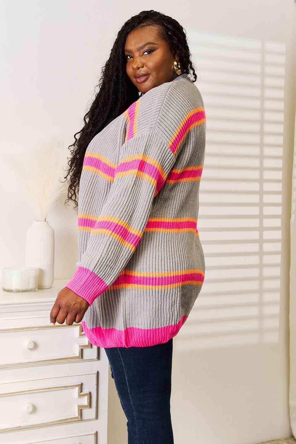 Woven Right Ribbed Long Sleeve Cardigan - Trendsi - Flyclothing LLC