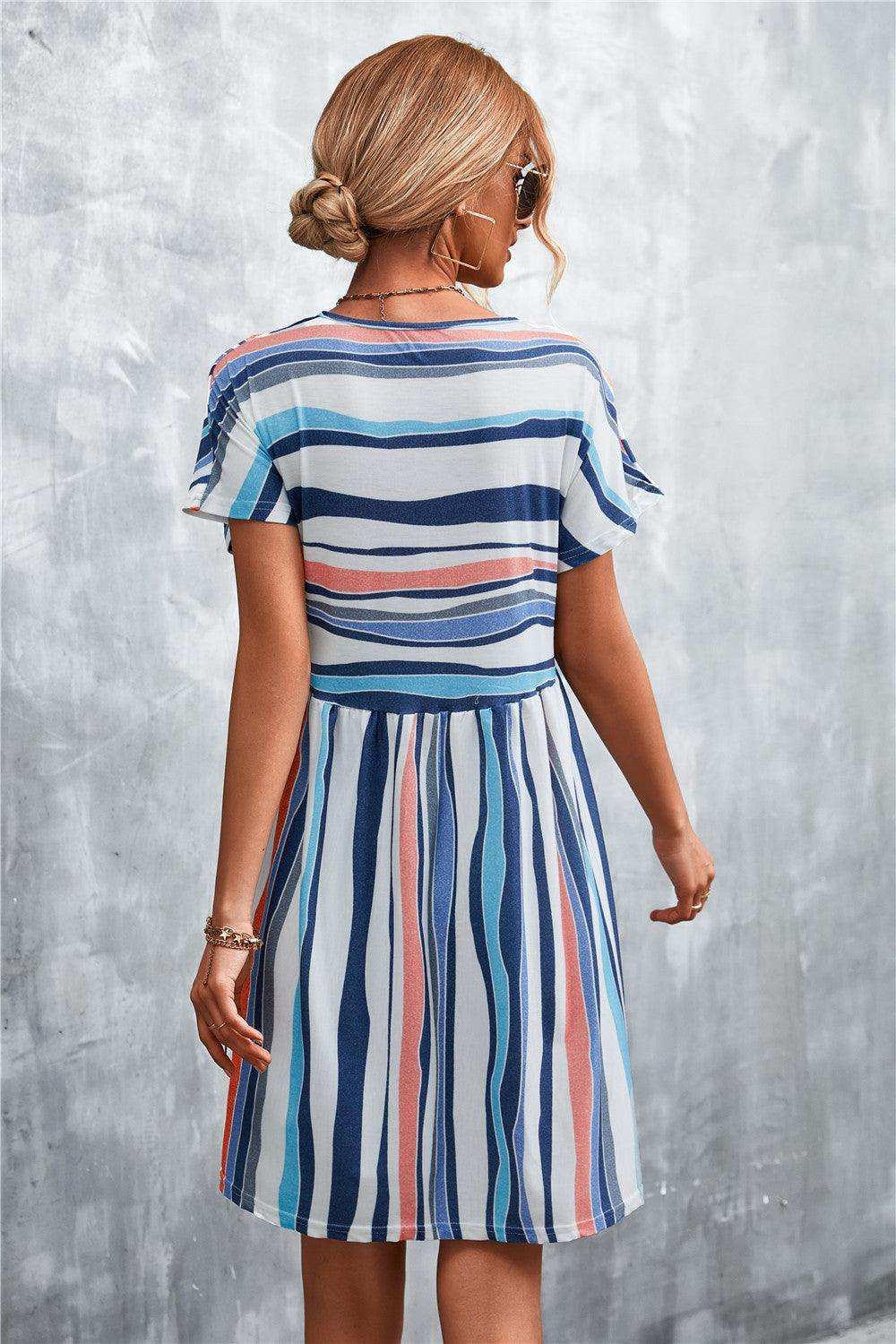 Striped Round Neck Dress - Trendsi - Flyclothing LLC