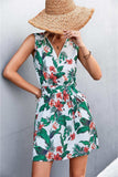 Printed Zip Detail Belted Sleeveless Dress - Trendsi - Flyclothing LLC