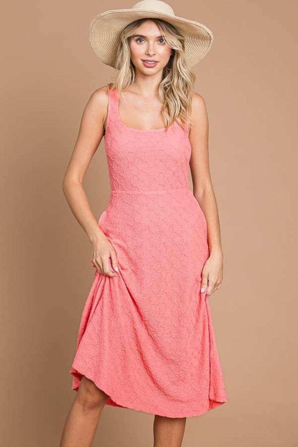 Culture Code Texture Square Neck Tank Dress with Pockets - Trendsi - Flyclothing LLC