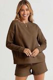 Double Take Full Size Texture Long Sleeve Top and Drawstring Shorts Set - Trendsi - Flyclothing LLC