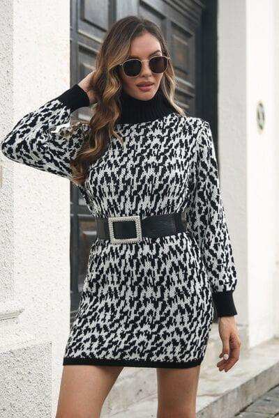 Heathered Turtleneck Mini Sweater Dress - Trendsi - Flyclothing LLC