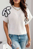 Flower Round Neck Short Sleeve Sweater - Trendsi - Flyclothing LLC