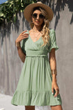 Smocked Waist Flounce Sleeve Ruffle Hem Dress - Trendsi - Flyclothing LLC