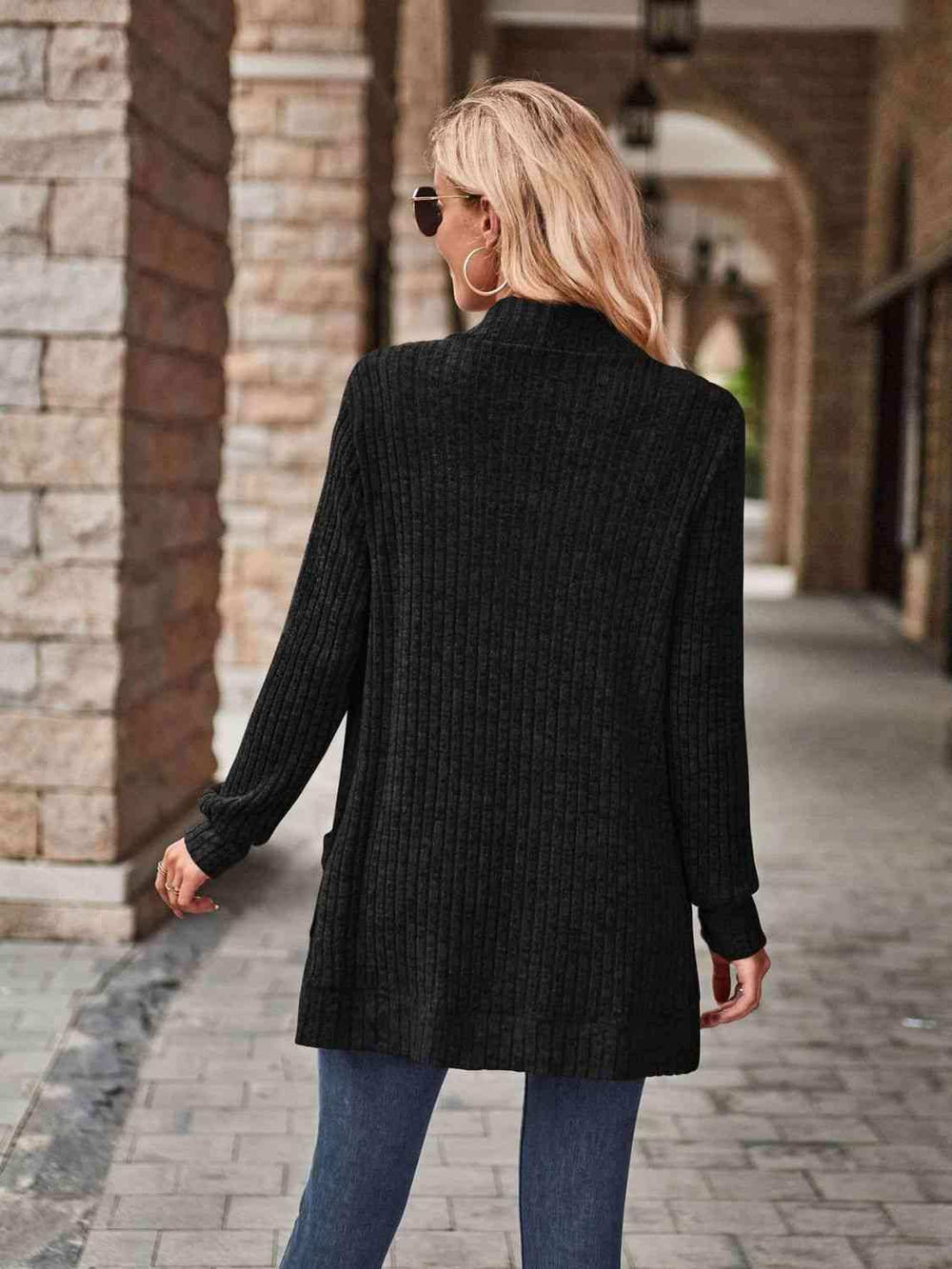 Open Front Cardigan with Pockets - Trendsi - Flyclothing LLC