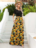 Printed Round Neck Short Sleeve Maxi Dress - Trendsi - Flyclothing LLC