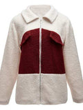 Plush Contrast Zip Up Coat - Trendsi - Flyclothing LLC