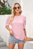 Openwork Round Neck Short Sleeve Blouse - Trendsi - Flyclothing LLC