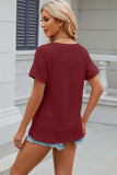 Eyelet V-Neck Short Sleeve T-Shirt - Trendsi - Flyclothing LLC