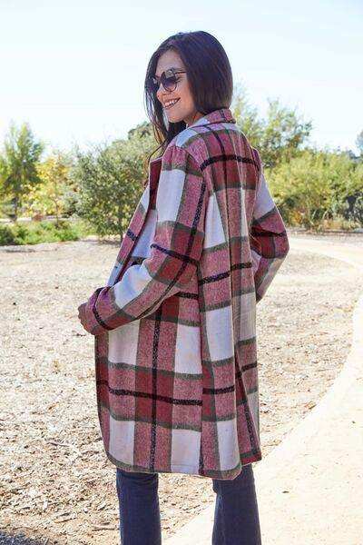 Double Take Full Size Plaid Button Up Lapel Collar Coat - Trendsi - Flyclothing LLC