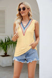 Contrast V-Neck Eyelet Tank - Trendsi - Flyclothing LLC
