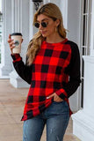 Plaid Round Neck Long Sleeve T-Shirt - Trendsi - Flyclothing LLC