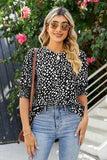 Polka Dot Round Neck Lantern Sleeve Blouse - Trendsi - Flyclothing LLC