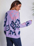 Flower Pattern Round Neck Long Sleeve Sweater - Trendsi - Flyclothing LLC