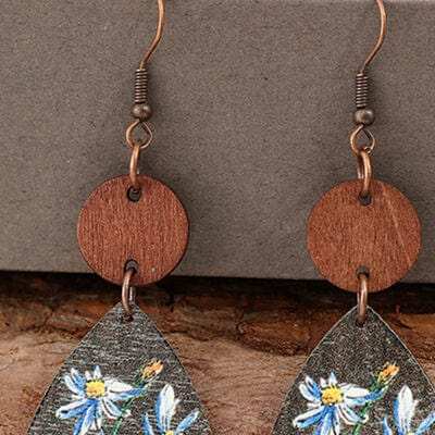 Flower Geometrical Shape Wooden Earrings - Trendsi - Flyclothing LLC