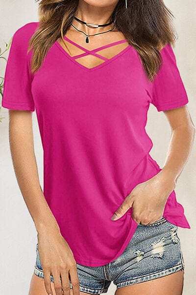 Crisscross Short Sleeve T-Shirt - Trendsi - Flyclothing LLC
