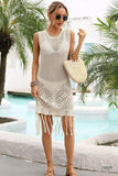 Fringe Trim Sleeveless Openwork Cover-Up Dress - Trendsi - Flyclothing LLC
