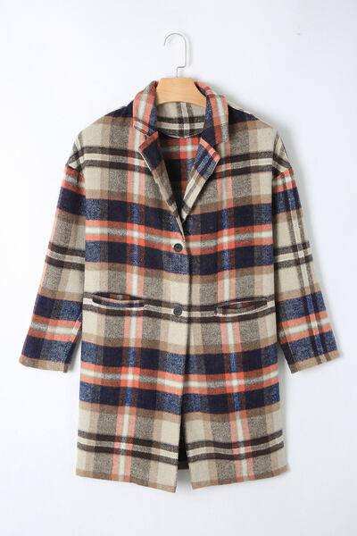 Plaid Longline Jacket with Pockets - Trendsi - Flyclothing LLC
