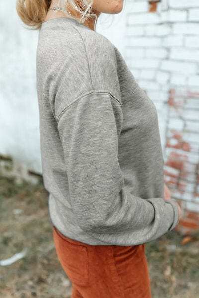 Round Neck Dropped Shoulder Sweatshirt - Trendsi - Flyclothing LLC