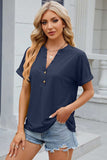 Eyelet Notched Short Sleeve T-Shirt - Trendsi - Flyclothing LLC