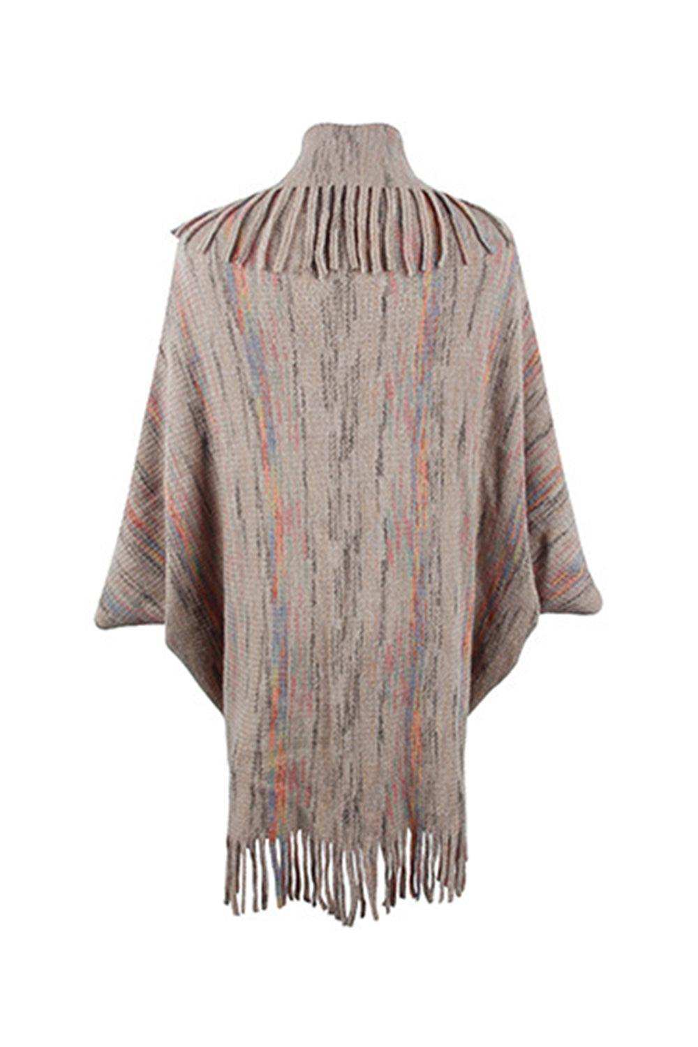 Fringe Detail Printed Poncho - Trendsi - Flyclothing LLC