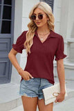 Eyelet Johnny Collar Short Sleeve Blouse - Trendsi - Flyclothing LLC
