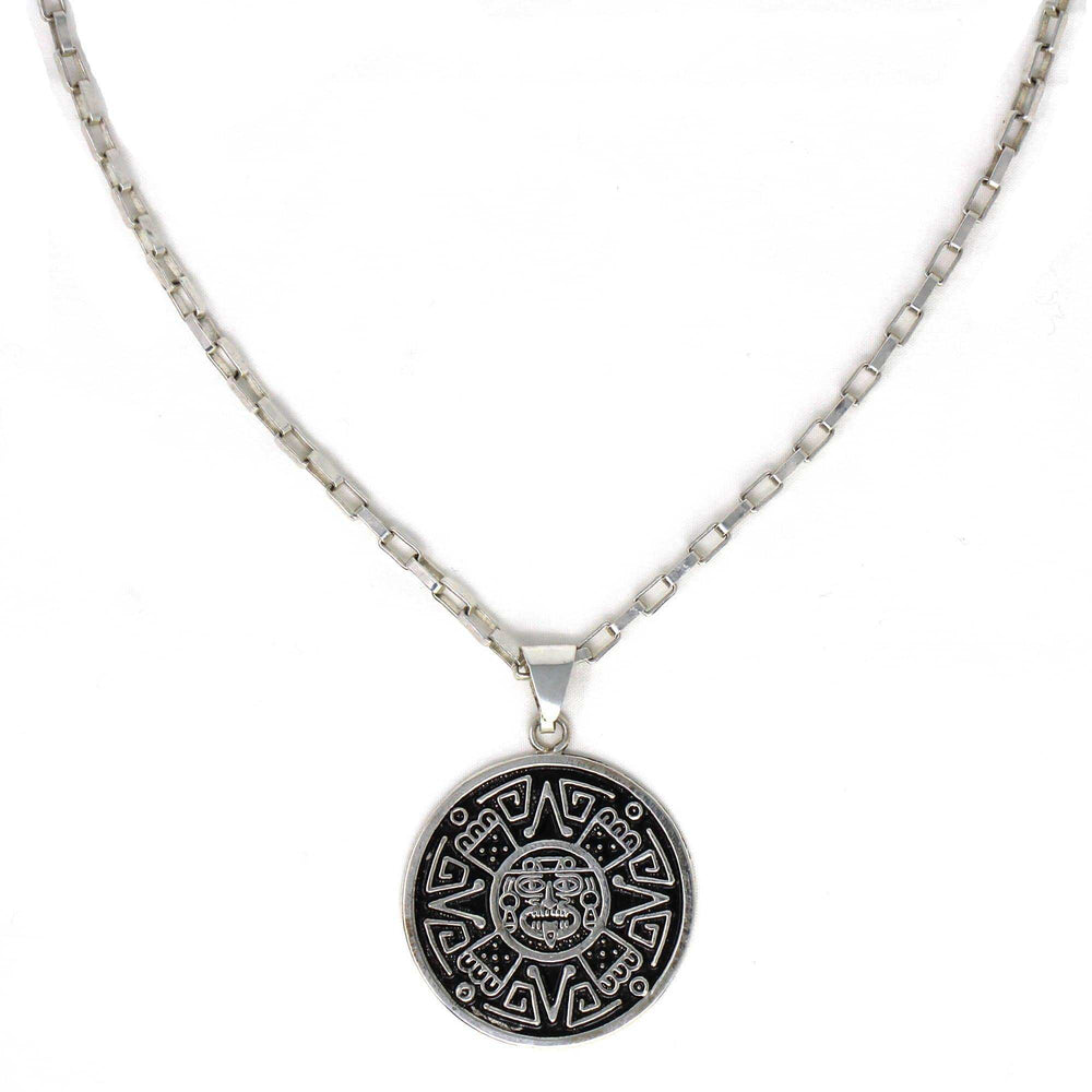 Alpaca Silver Aztec Face Pendant with Chain - Artisana - Flyclothing LLC