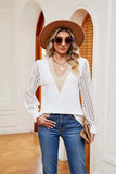 Contrast V-Neck Long Sleeve Blouse - Trendsi - Flyclothing LLC