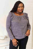 Double Take Square Neck Ruffle Shoulder Long Sleeve T-Shirt - Trendsi - Flyclothing LLC