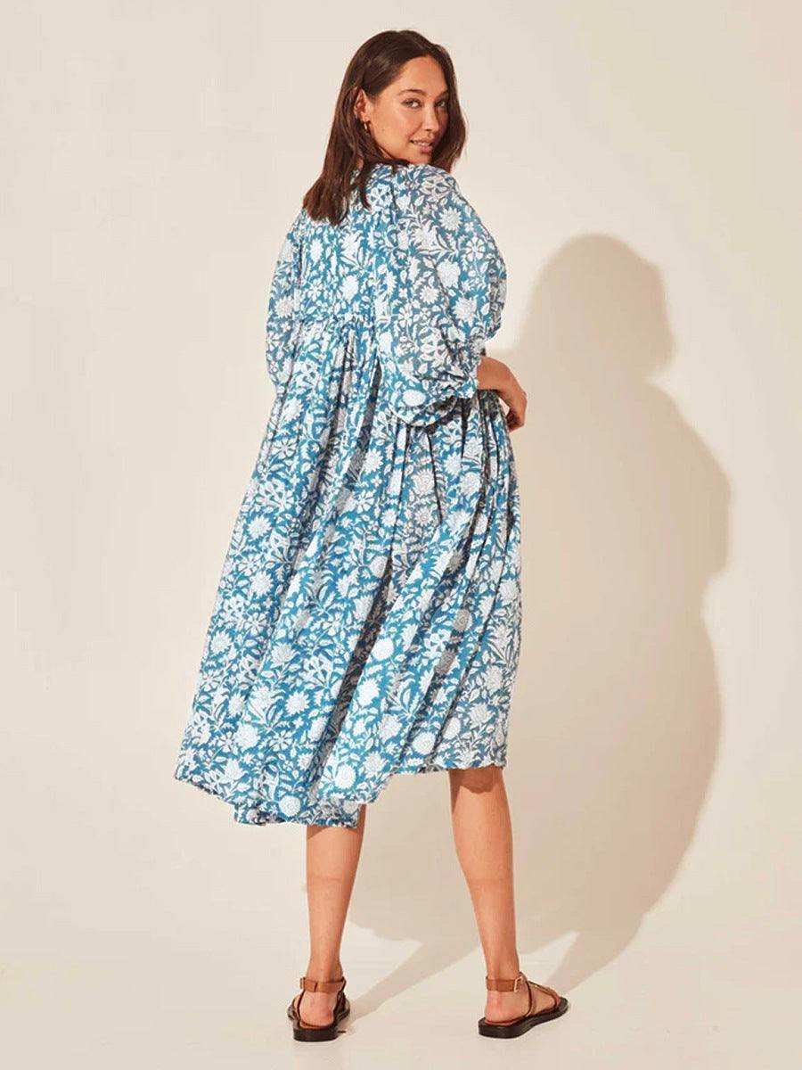 Floral Tie Neck Lantern Sleeve Dress - Trendsi - Flyclothing LLC