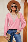 Lace Detail V-Neck Lantern Sleeve T-Shirt - Trendsi - Flyclothing LLC