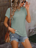 Cable-Knit Round Neck Short Sleeve T-Shirt - Trendsi - Flyclothing LLC