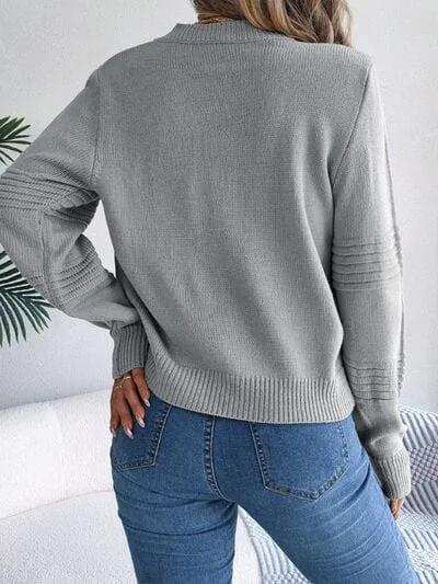Round Neck Long Sleeve Sweater - Trendsi - Flyclothing LLC