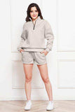 Half Zip Long Sleeve Sweatshirt and Drawstring Shorts Set - Trendsi - Flyclothing LLC