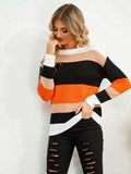 Striped Round Neck Dropped Shoulder Sweater - Trendsi - Flyclothing LLC