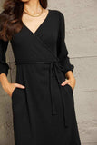 Culture Code Full Size Surplice Flare Ruching Dress - Trendsi - Flyclothing LLC