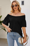Smocked Round Neck Flutter Sleeve T-Shirt - Trendsi - Flyclothing LLC