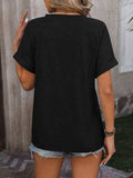 Notched Buttoned Short Sleeve T-Shirt - Trendsi - Flyclothing LLC