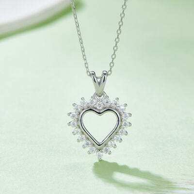 Moissanite 925 Sterling Silver Heart Pendant Necklace - Trendsi - Flyclothing LLC