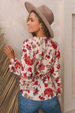 Floral V-Neck Drawstring Peplum Blouse - Trendsi - Flyclothing LLC