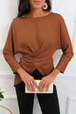 Boat Neck Back Tie Long Sleeve Satin Blouse - Trendsi - Flyclothing LLC